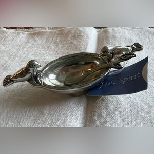 Basic Spirit Pewter Bird Bath Salt Cellar Dish Set with Spoon